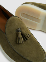 Reiss | Suede Tassel Loafers in Moss Green