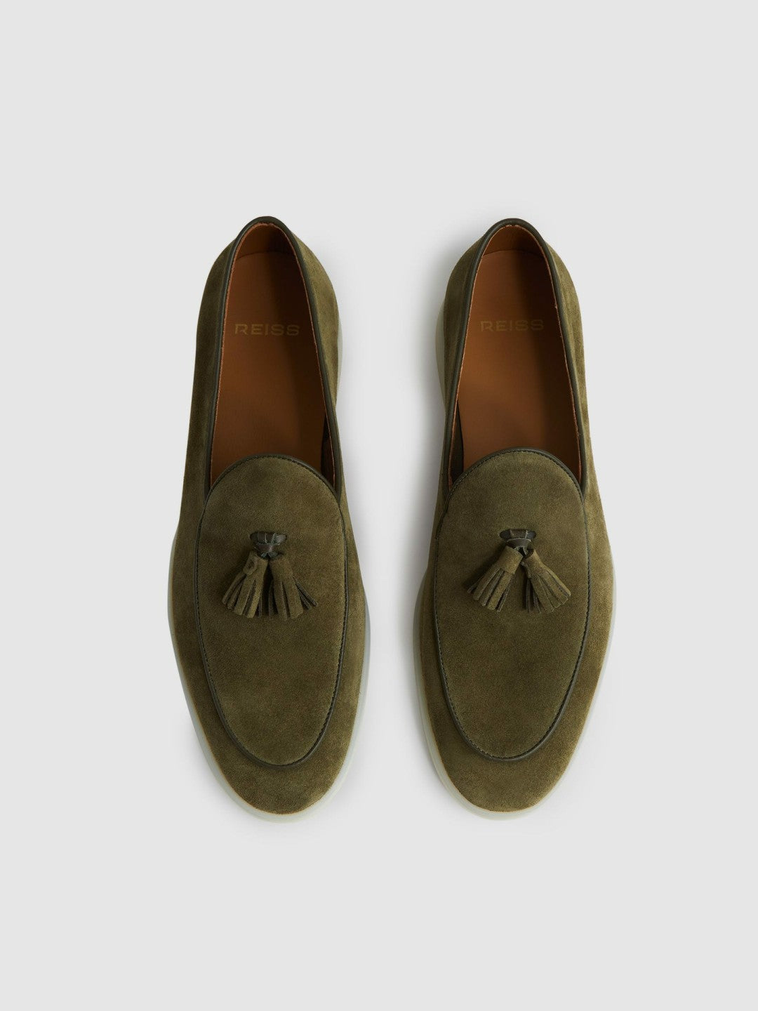Reiss | Suede Tassel Loafers in Moss Green