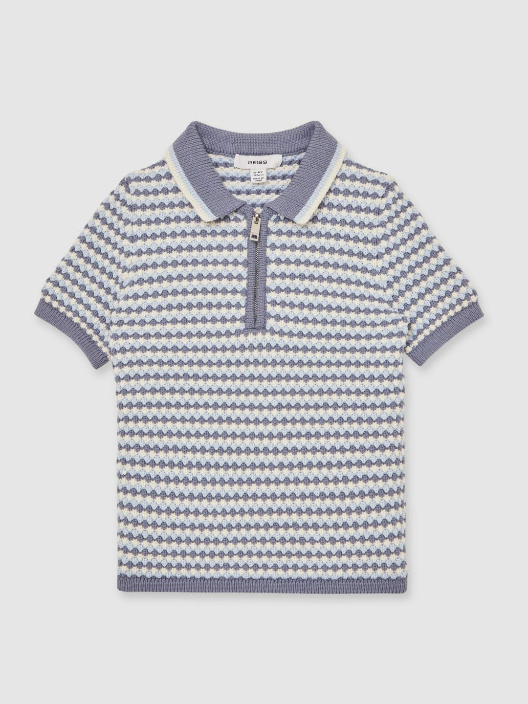 Reiss | 9-13 yrs Knitted Stripe Half-Zip Polo Shirt in Blue/White