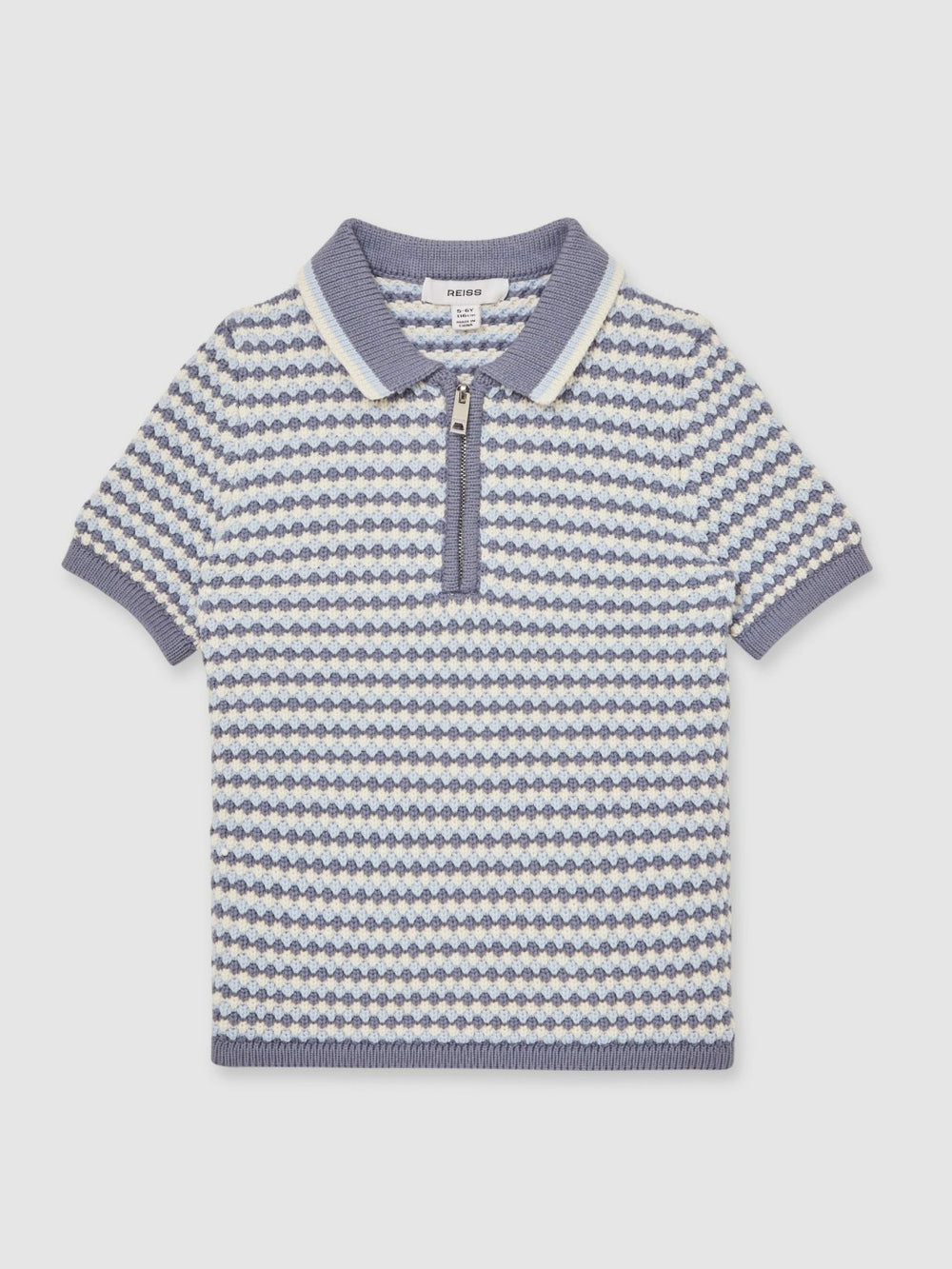 Reiss | 9-13 yrs Knitted Stripe Half-Zip Polo Shirt in Blue/White