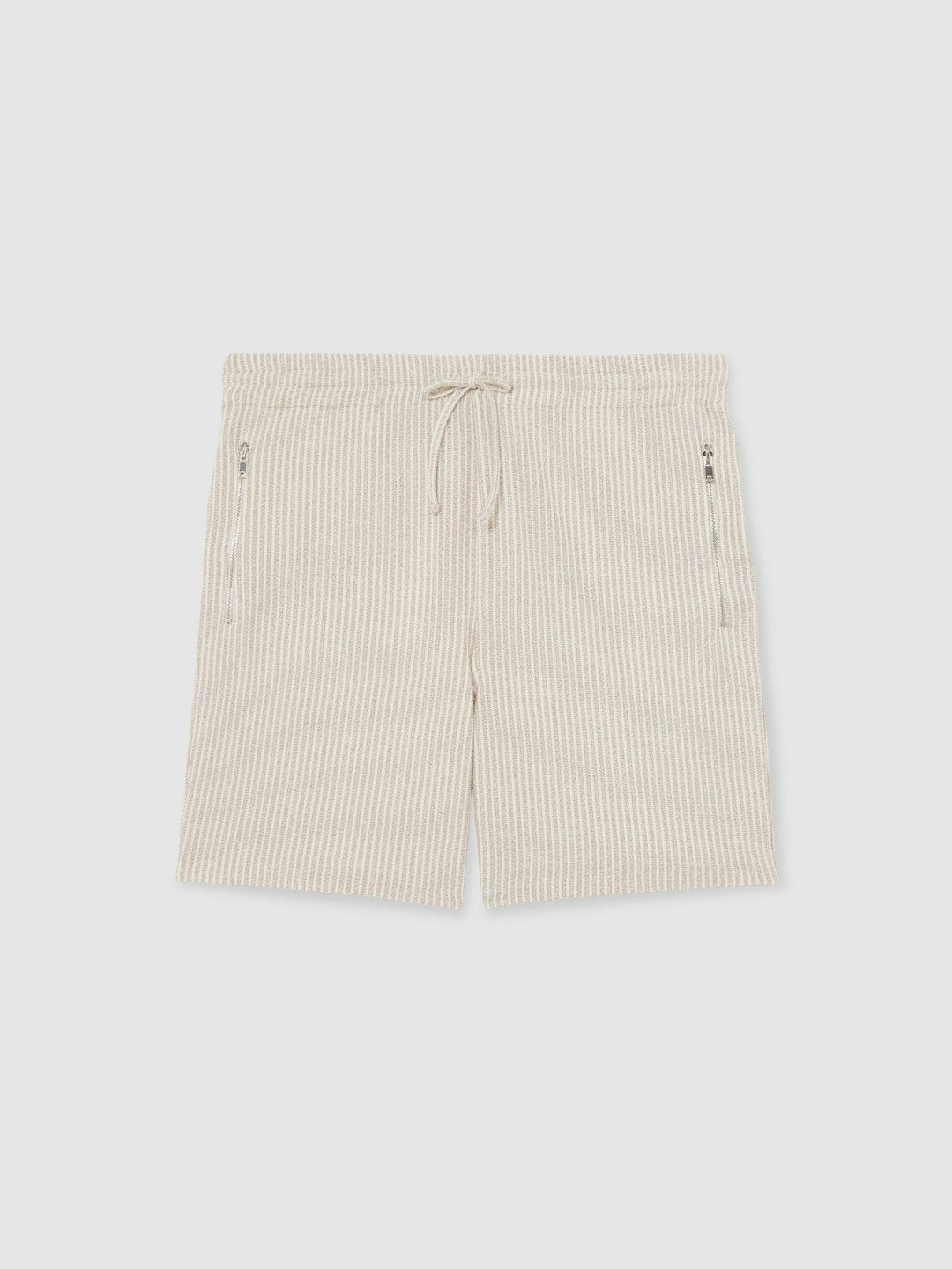 Reiss | Cotton-Blend Stripe Drawstring Shorts in Ecru/Taupe Brown