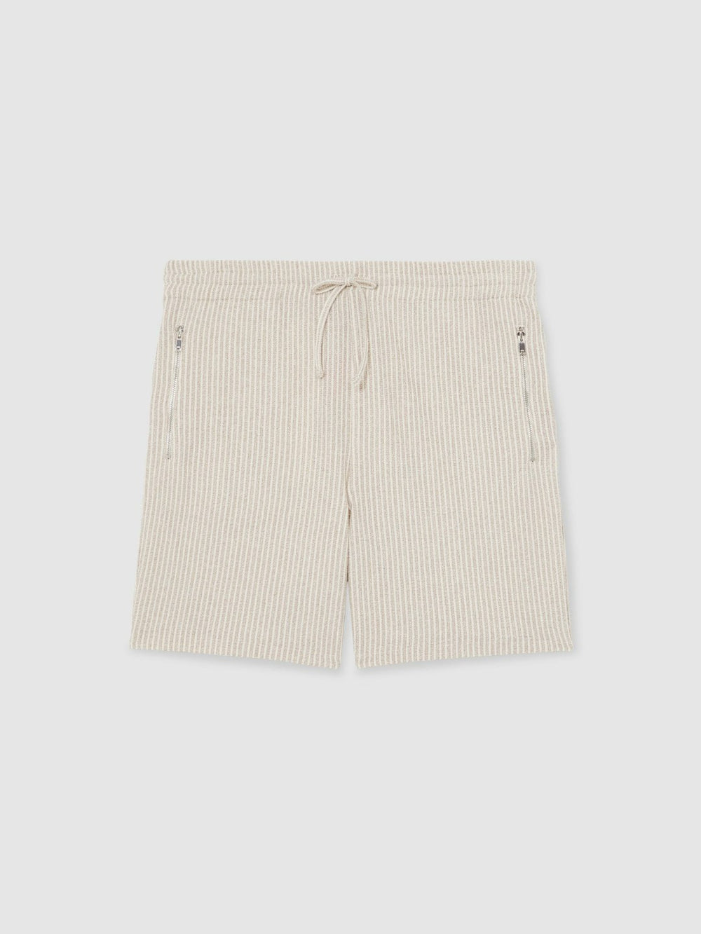 Reiss | Cotton-Blend Stripe Drawstring Shorts in Ecru/Taupe Brown