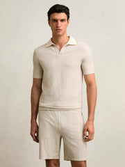 Reiss | Cotton-Blend Stripe Drawstring Shorts in Ecru/Taupe Brown