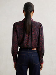 Reiss | Snake-Print Tie-Neck Blouse in Burgundy