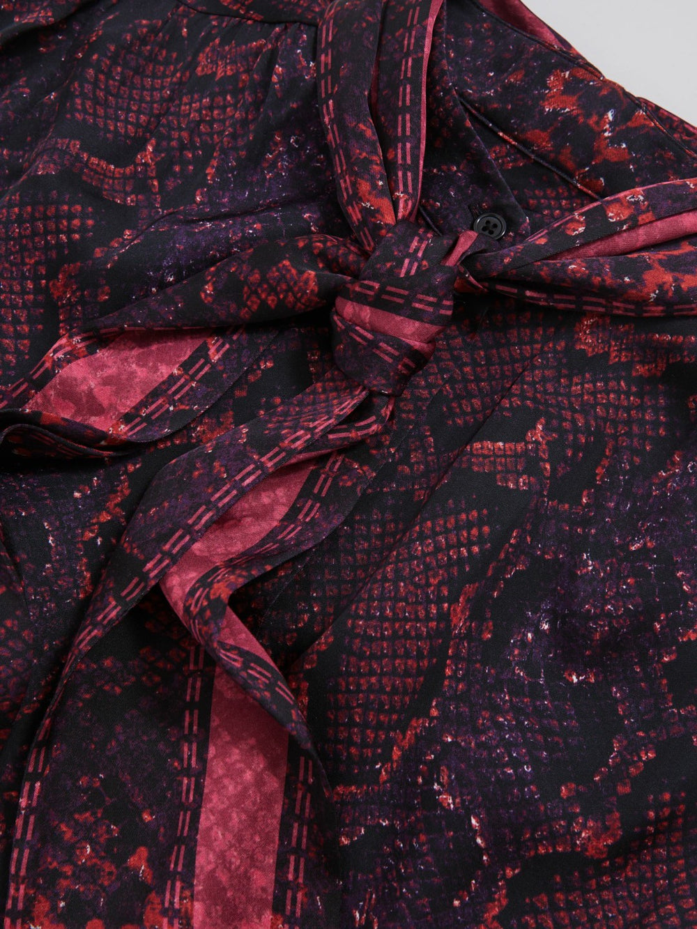 Reiss | Snake-Print Tie-Neck Blouse in Burgundy