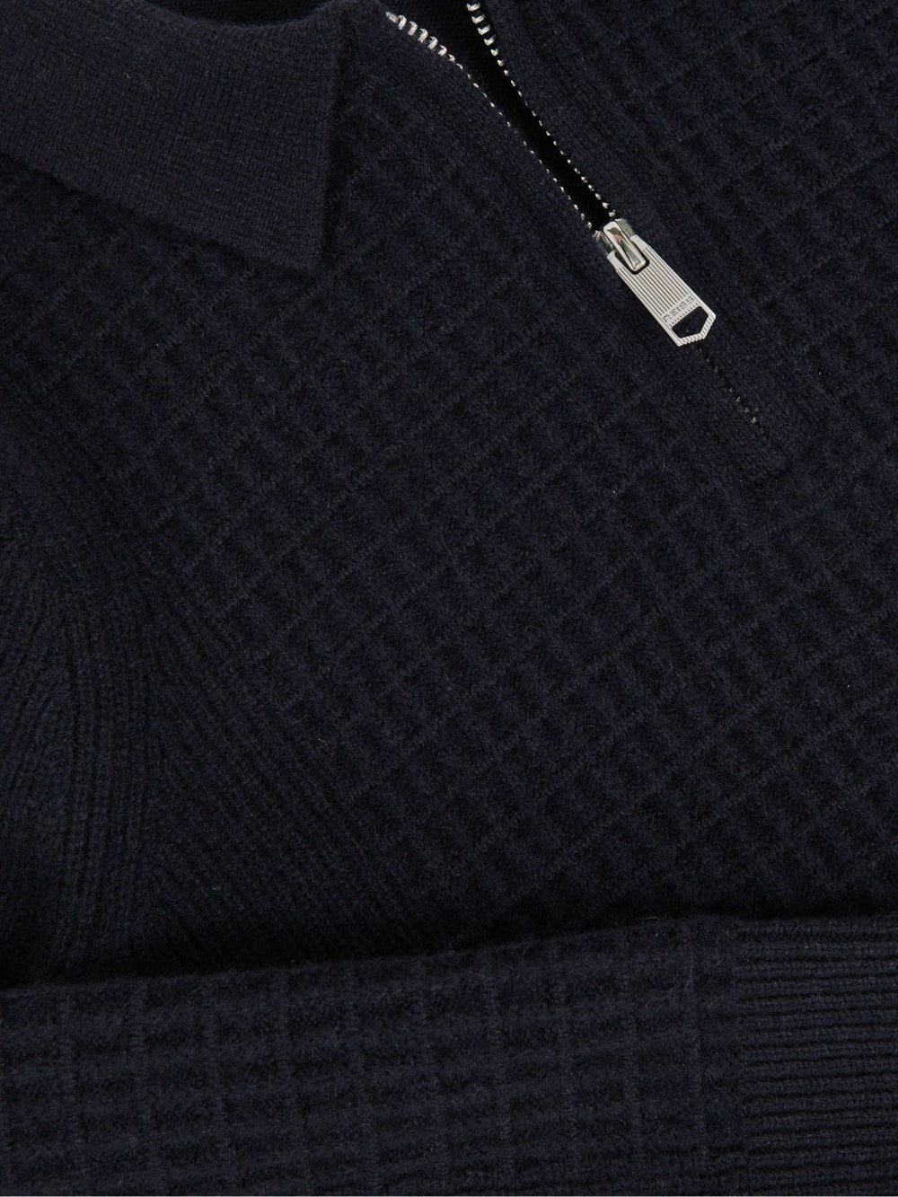 Reiss | 13-14 yrs Wool Waffle-Knit Half-Zip Polo Shirt in Navy Blue