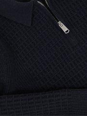 Reiss | 13-14 yrs Wool Waffle-Knit Half-Zip Polo Shirt in Navy Blue