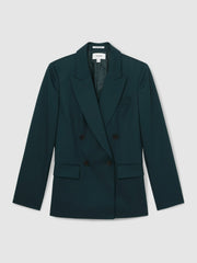 Reiss | Wool-Blend Double-Breasted Suit Blazer in Green