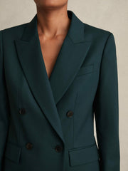 Reiss | Wool-Blend Double-Breasted Suit Blazer in Green