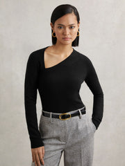 Reiss | Wool-Blend Asymmetric Knit Top in Black