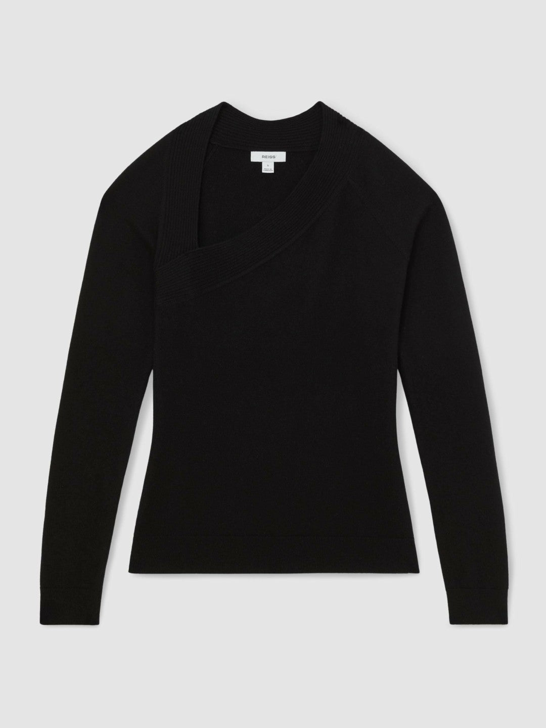 Reiss | Wool-Blend Asymmetric Knit Top in Black