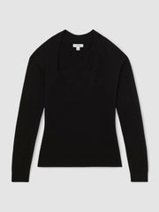 Reiss | Wool-Blend Asymmetric Knit Top in Black