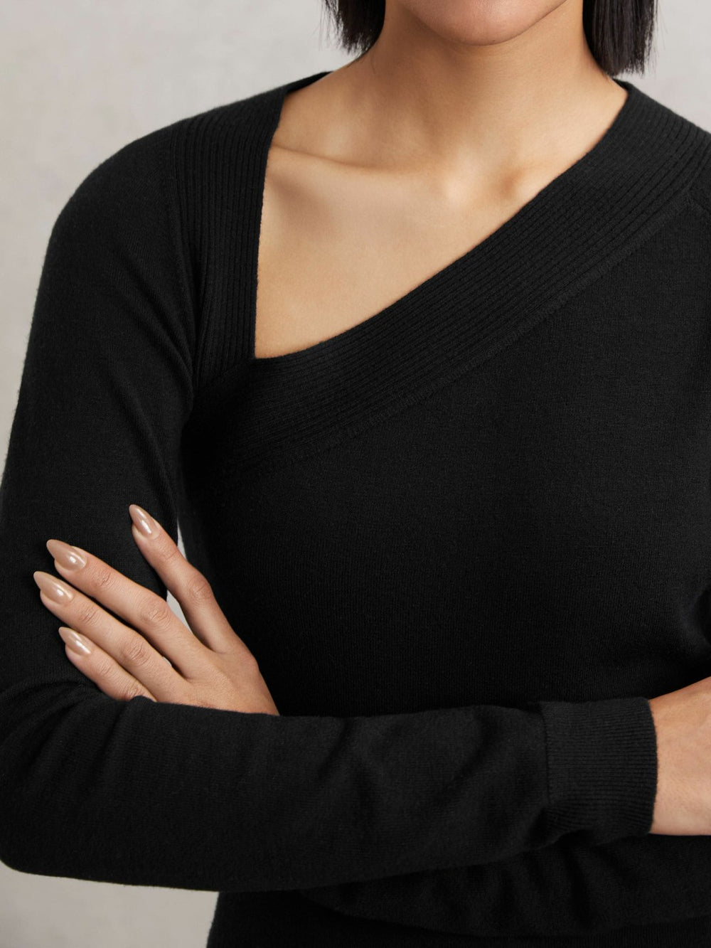 Reiss | Wool-Blend Asymmetric Knit Top in Black
