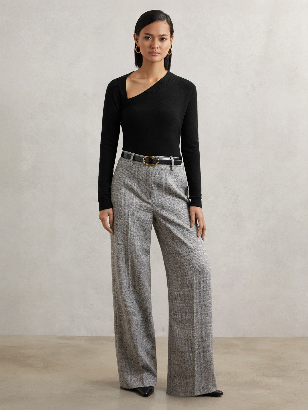 Reiss | Wool-Blend Asymmetric Knit Top in Black
