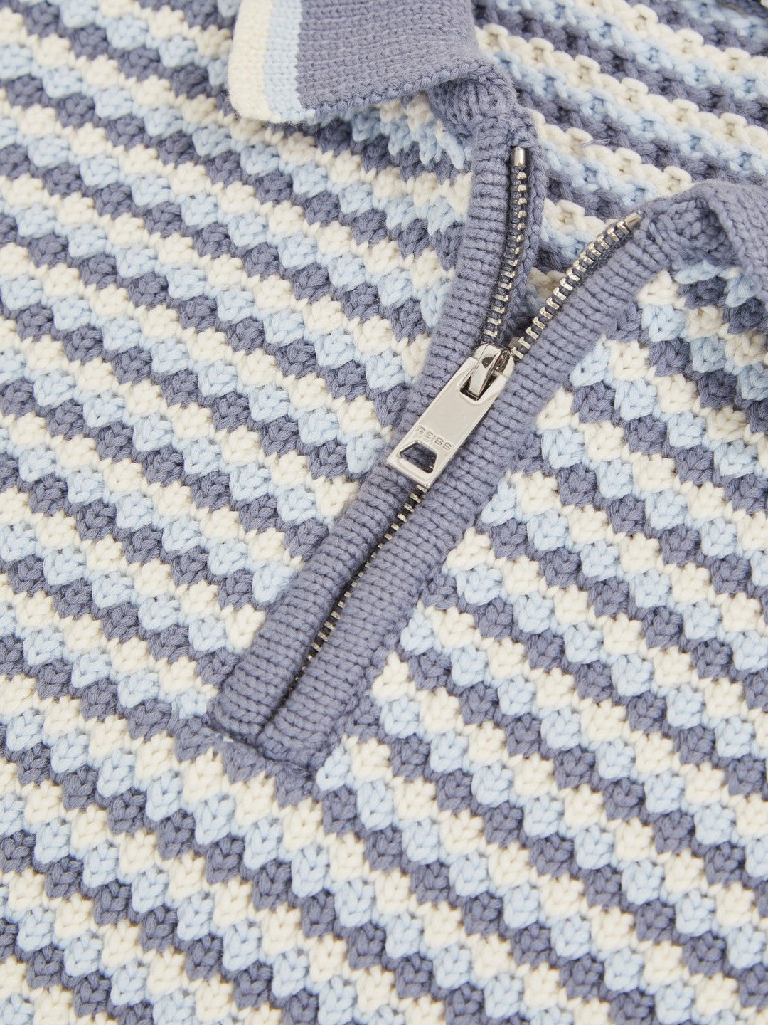 Reiss | 13-14 yrs Knitted Stripe Half-Zip Polo Shirt in Blue/White