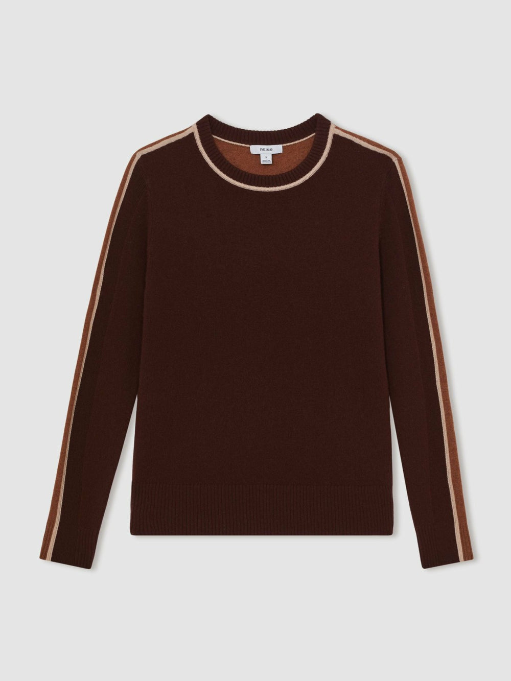 Reiss | Wool-Blend Colour-Block Jumper With Cashmere in Burgundy/Tan