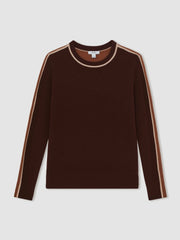 Reiss | Wool-Blend Colour-Block Jumper With Cashmere in Burgundy/Tan