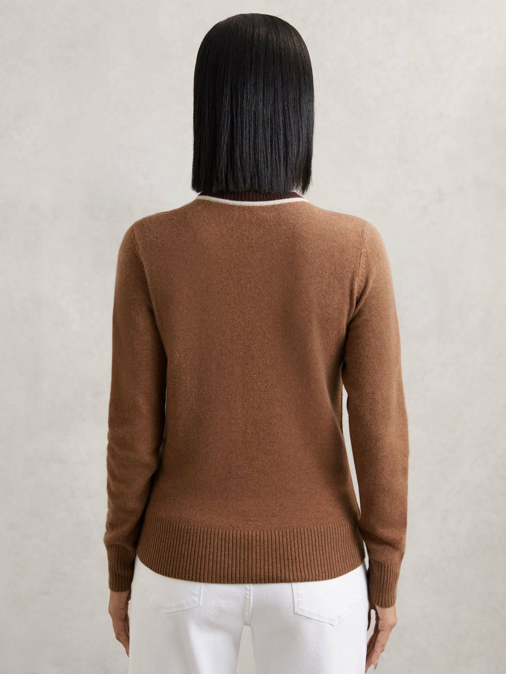 Reiss | Wool-Blend Colour-Block Jumper With Cashmere in Burgundy/Tan