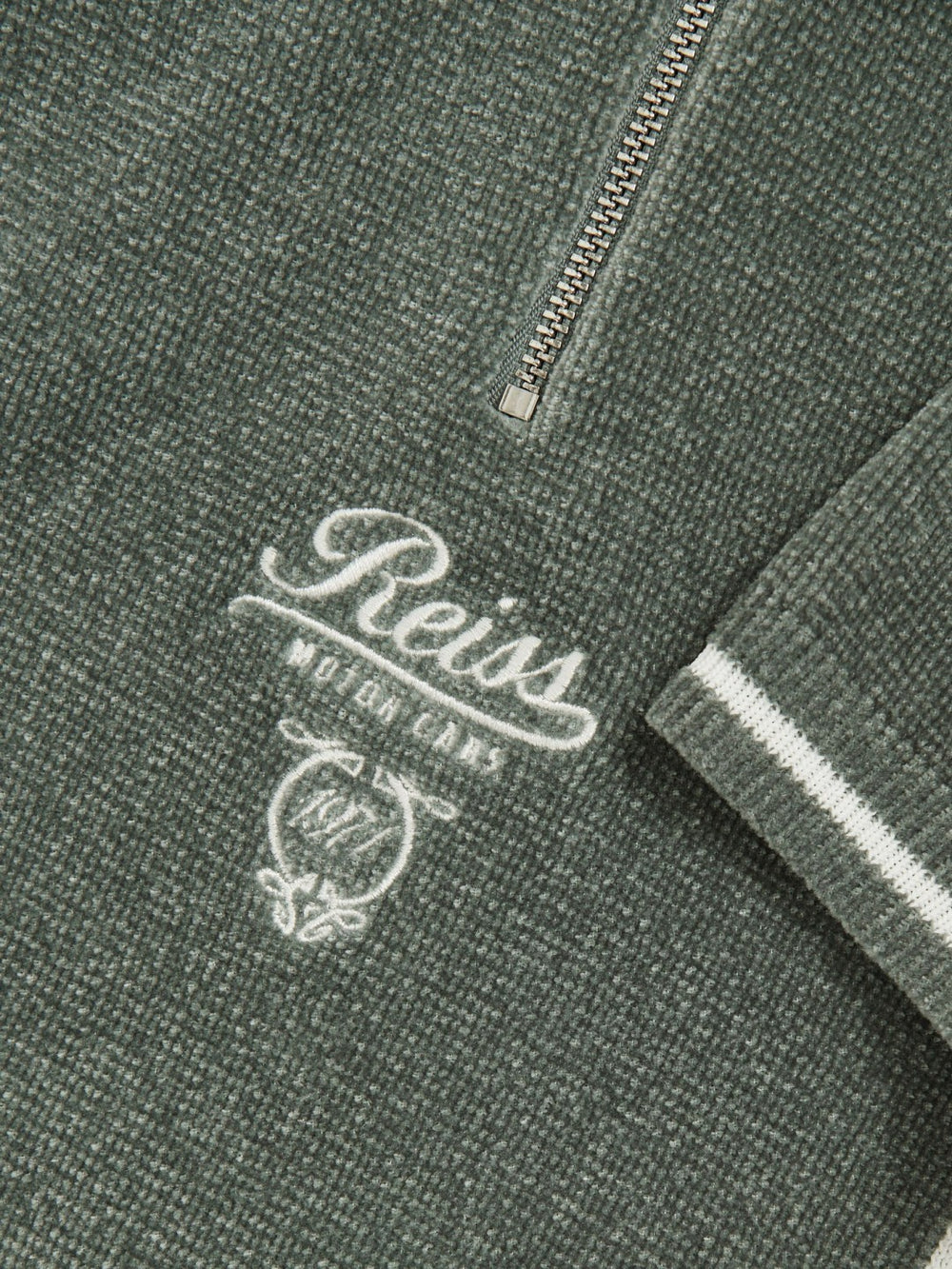 Reiss | 13-14 yrs Chenille Tipped Motor Cars Polo Shirt in Dark Sage Green/White