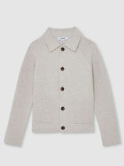 Reiss | 13-14 yrs Button-Through Knitted Cardigan in Oatmeal Melange