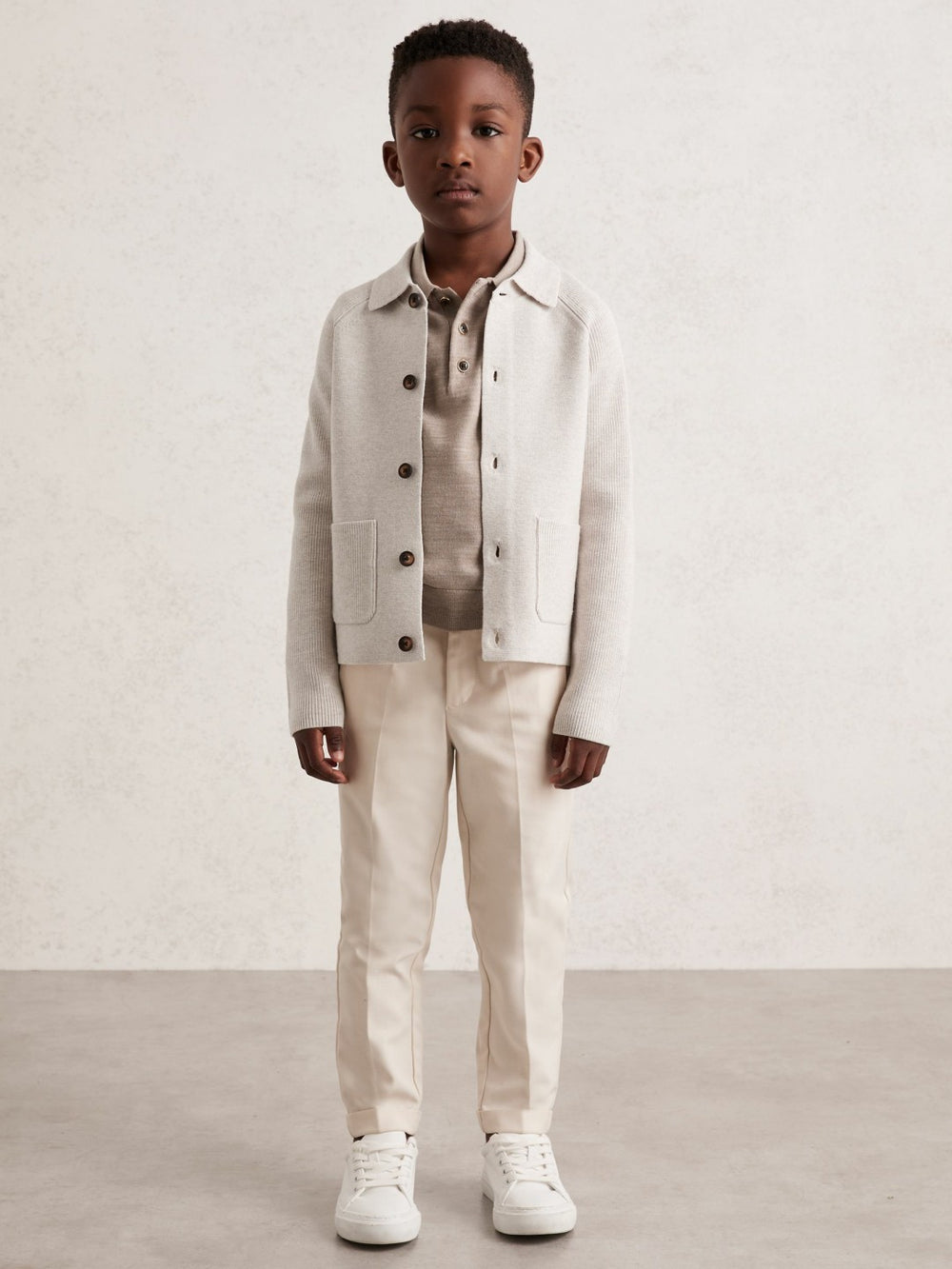Reiss | 13-14 yrs Button-Through Knitted Cardigan in Oatmeal Melange