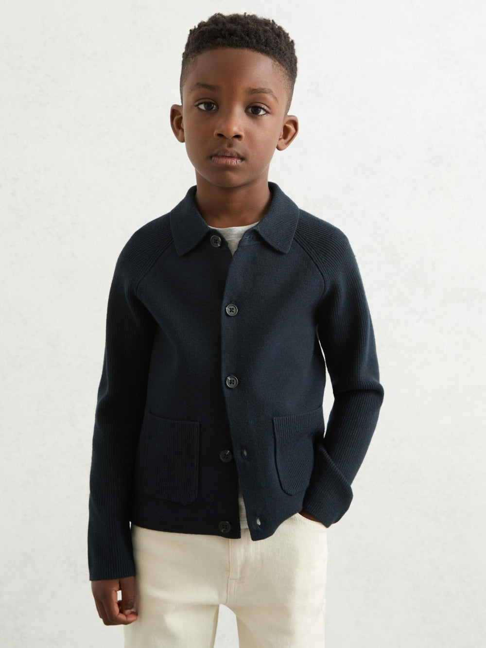 Reiss | 3-9 yrs Button-Through Knitted Cardigan in Navy