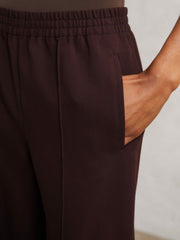 Reiss | Petite Wide Leg Elasticated Waist Trousers in Burgundy