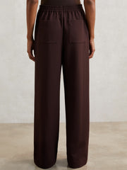 Reiss | Petite Wide Leg Elasticated Waist Trousers in Burgundy
