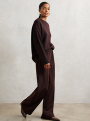 Reiss | Wide Leg Elasticated Waist Trousers in Burgundy