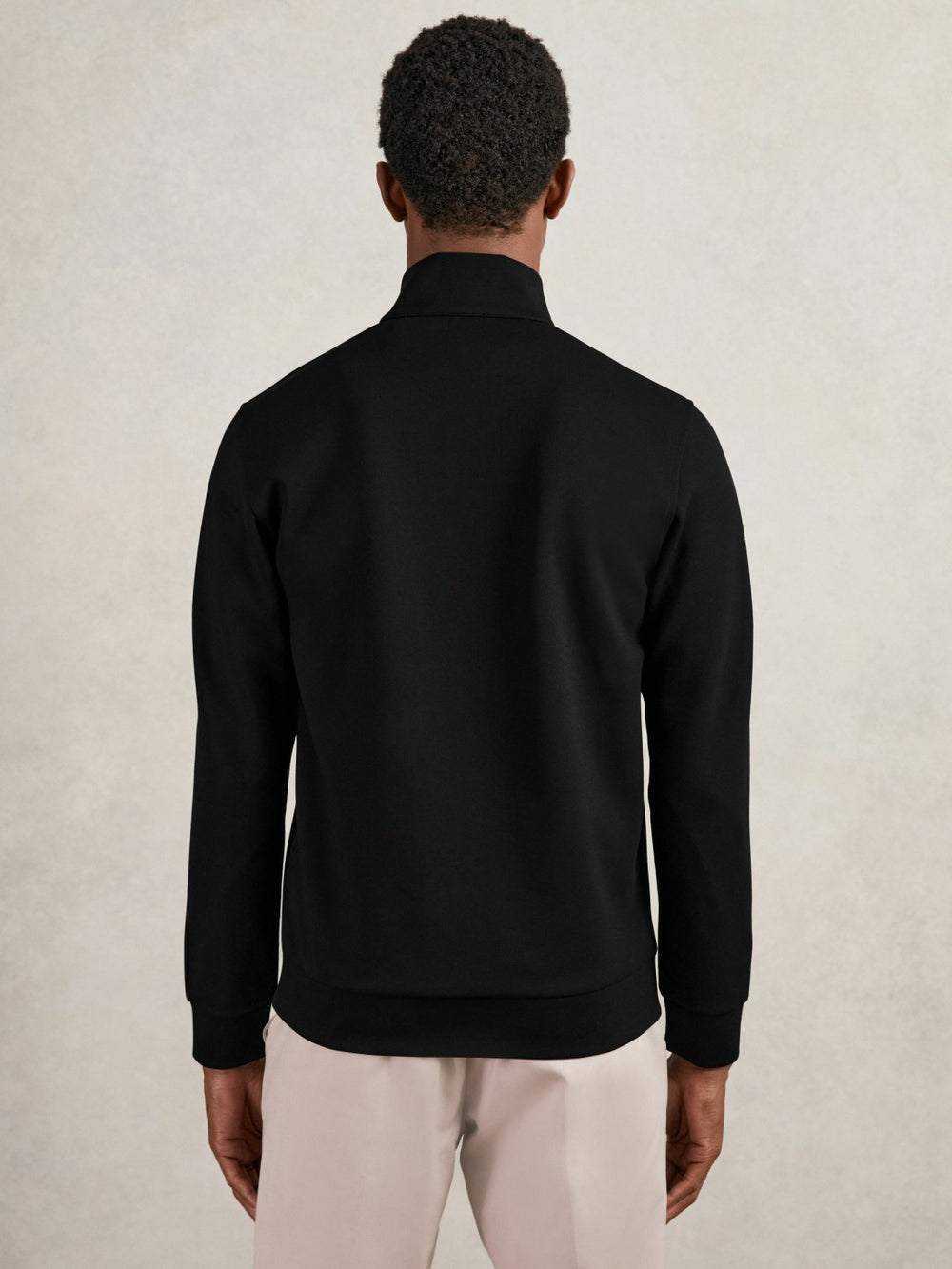 Reiss | Leather-Placket Interlock Sweatshirt in Black
