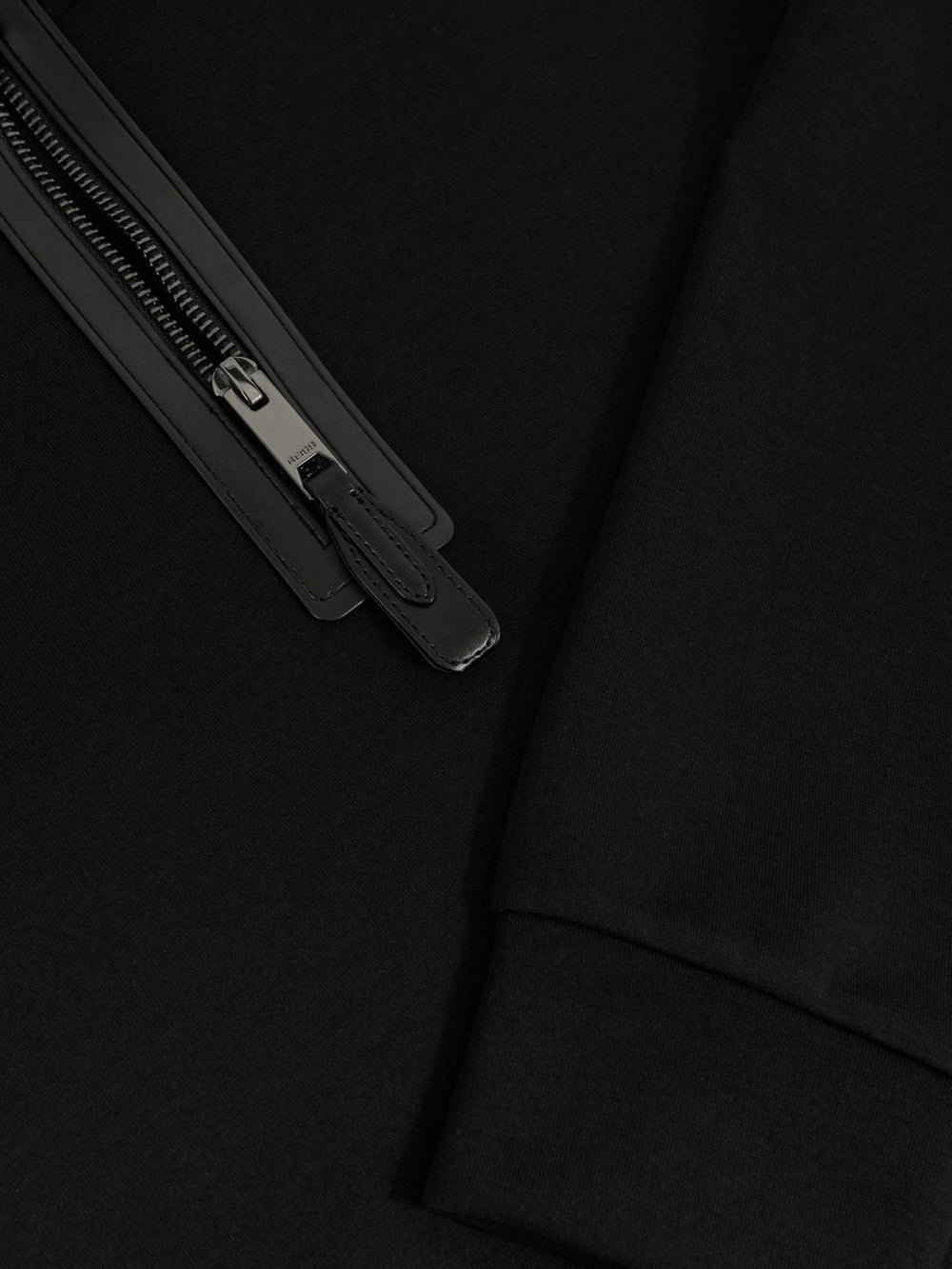 Reiss | Leather-Placket Interlock Sweatshirt in Black