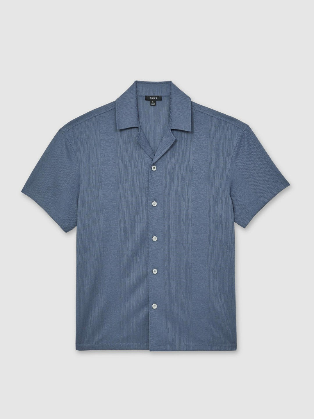Reiss | Jacquard-Stripe Cuban-Collar Shirt in Airforce Blue
