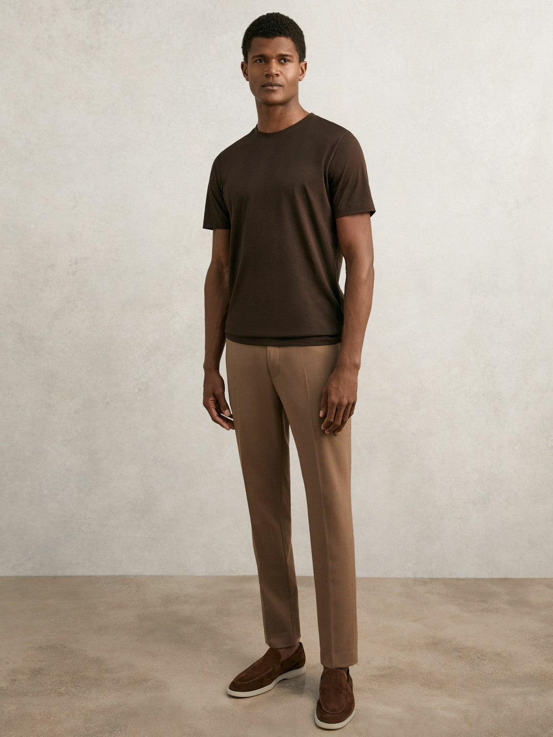 Reiss | Cotton Crew Neck T-Shirt in Coco Brown