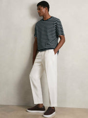 Reiss | Cotton Textured Stripe T-Shirt in White/Navy
