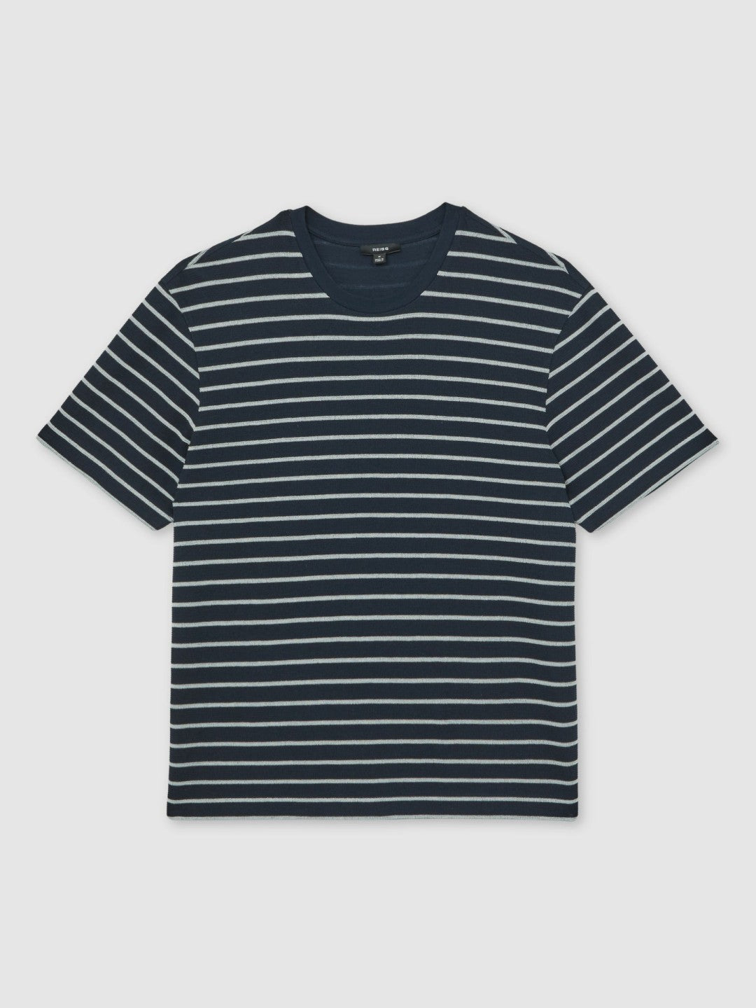 Reiss | Cotton Textured Stripe T-Shirt in White/Navy