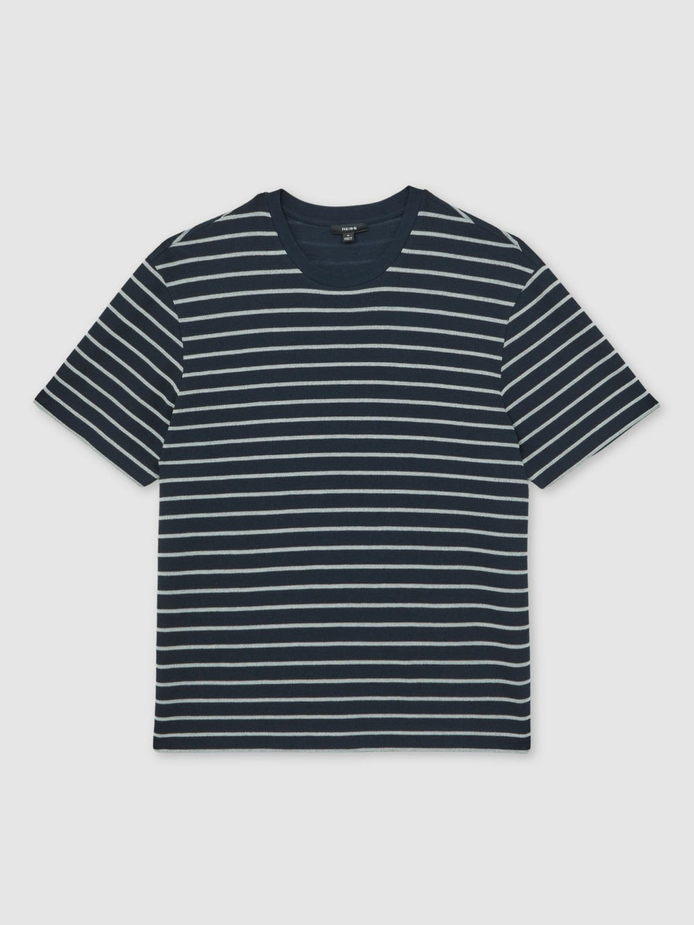 Reiss | Cotton Textured Stripe T-Shirt in White/Navy
