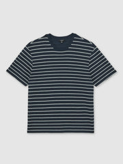 Reiss | Cotton Textured Stripe T-Shirt in White/Navy