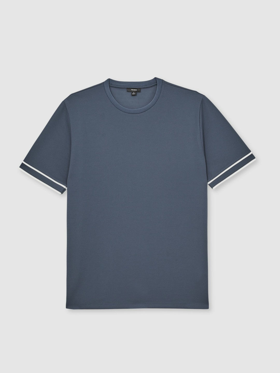 Reiss | Textured Crew-Neck Tipped T-Shirt in Airforce Blue