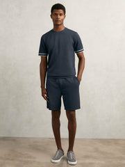 Reiss | Textured Crew-Neck Tipped T-Shirt in Airforce Blue
