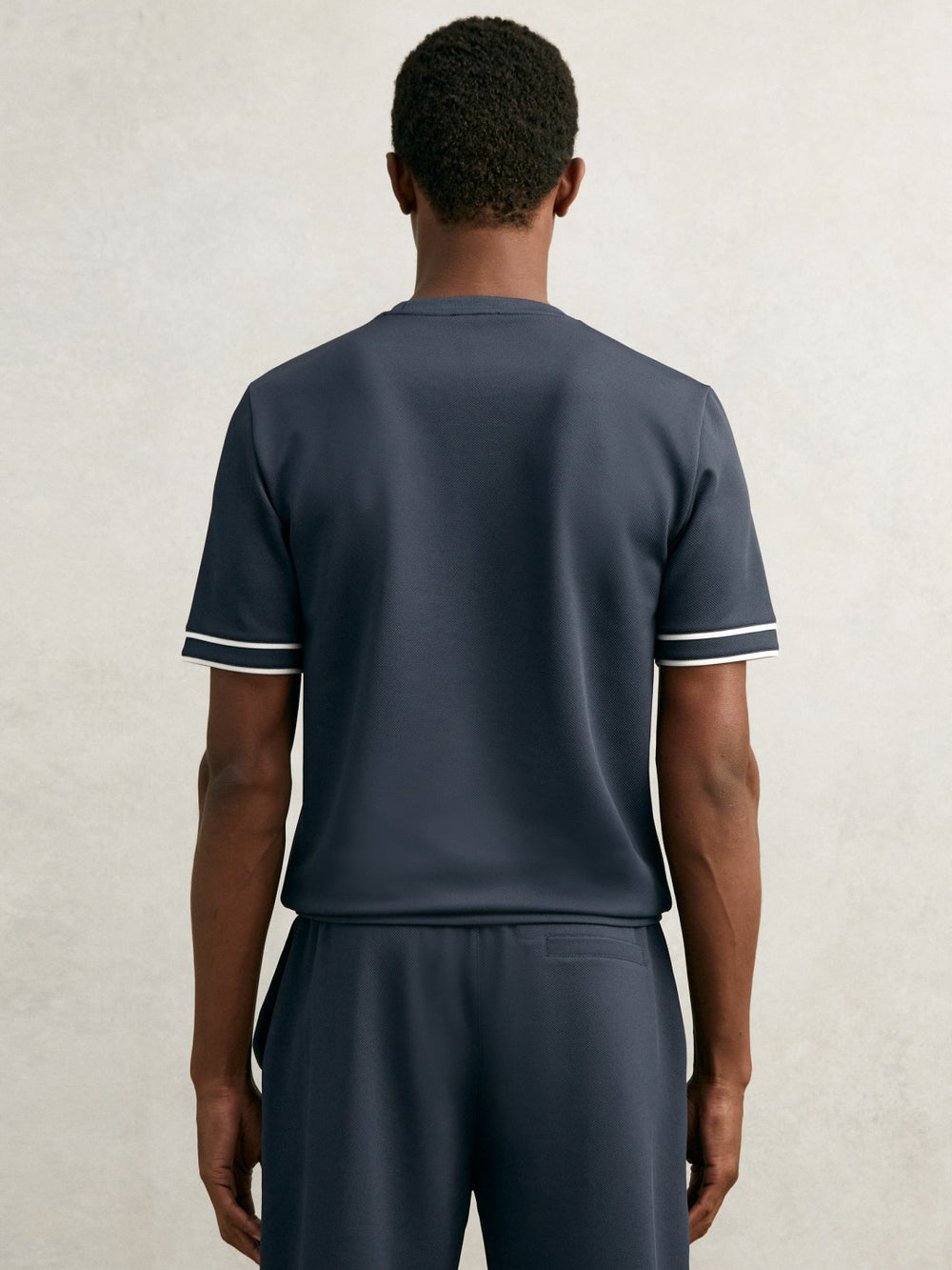 Reiss | Textured Crew-Neck Tipped T-Shirt in Airforce Blue