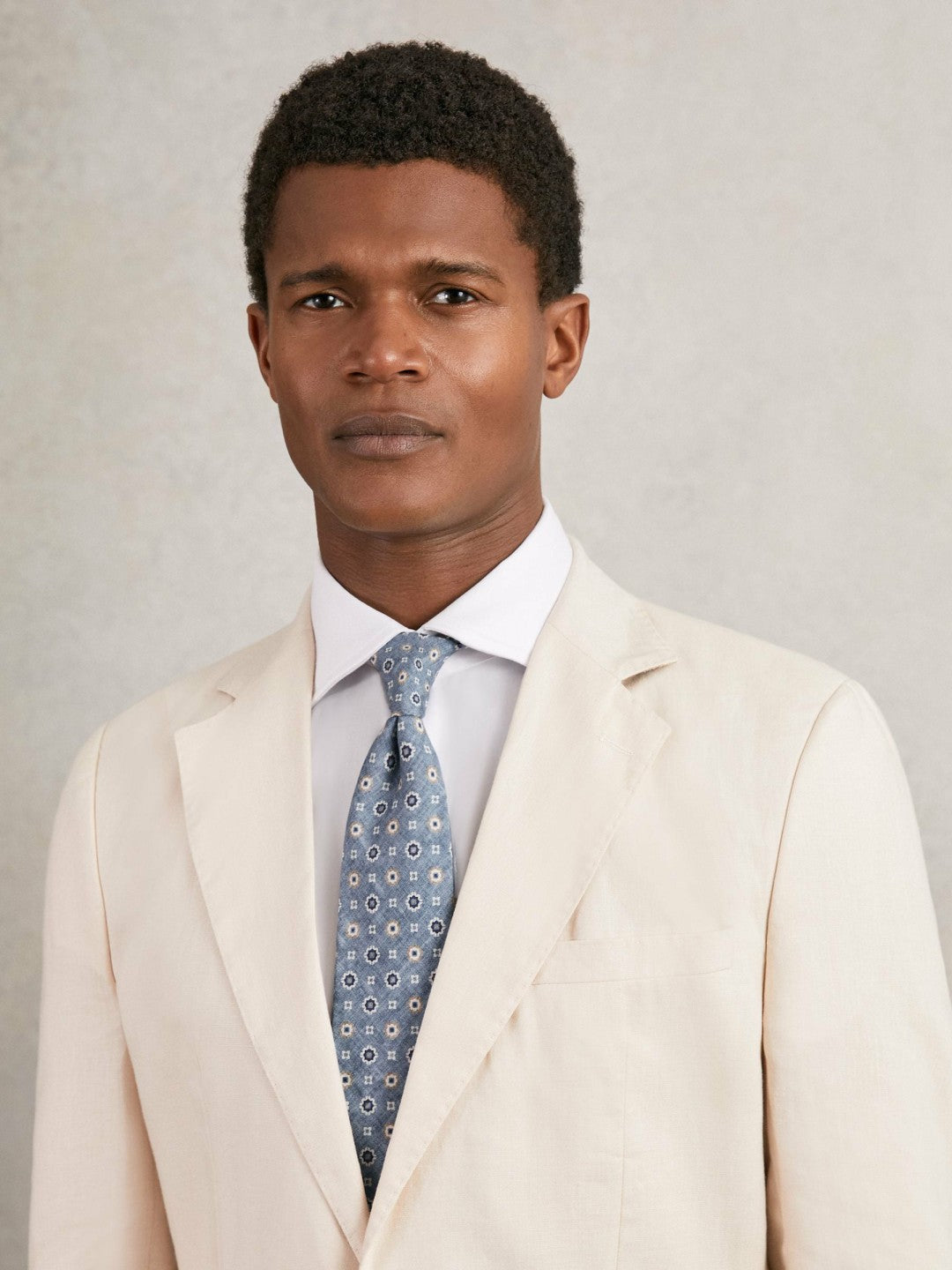 Reiss | Silk Floral-Medallion Tie in Soft Blue
