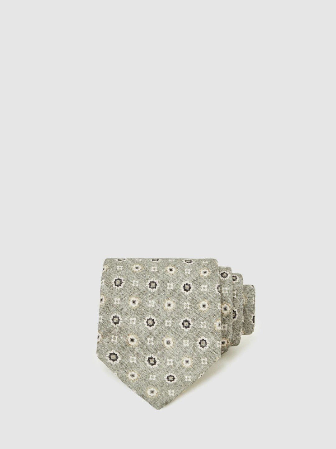 Reiss | Silk Floral-Medallion Tie in Soft Sage