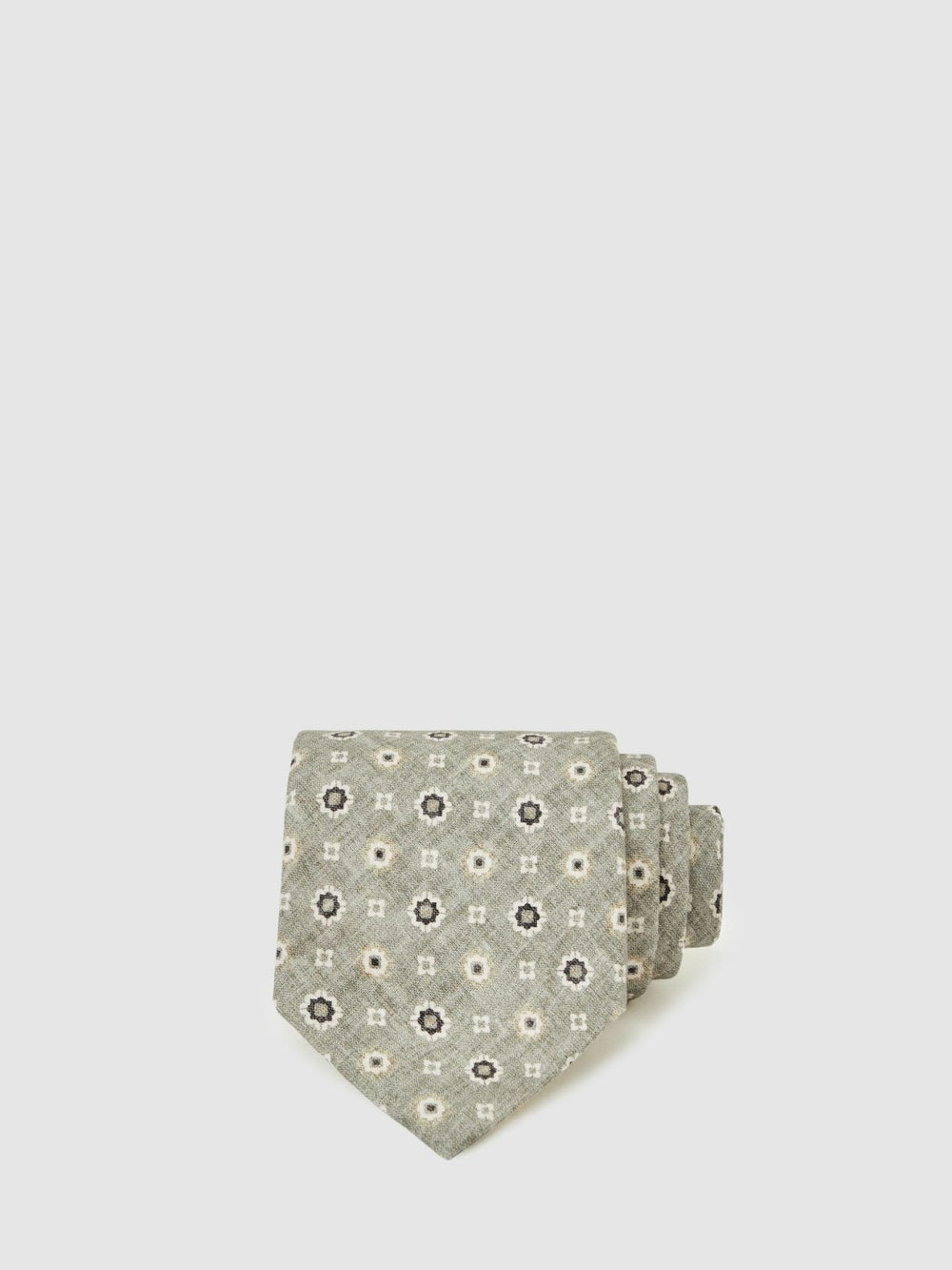 Reiss | Silk Floral-Medallion Tie in Soft Sage