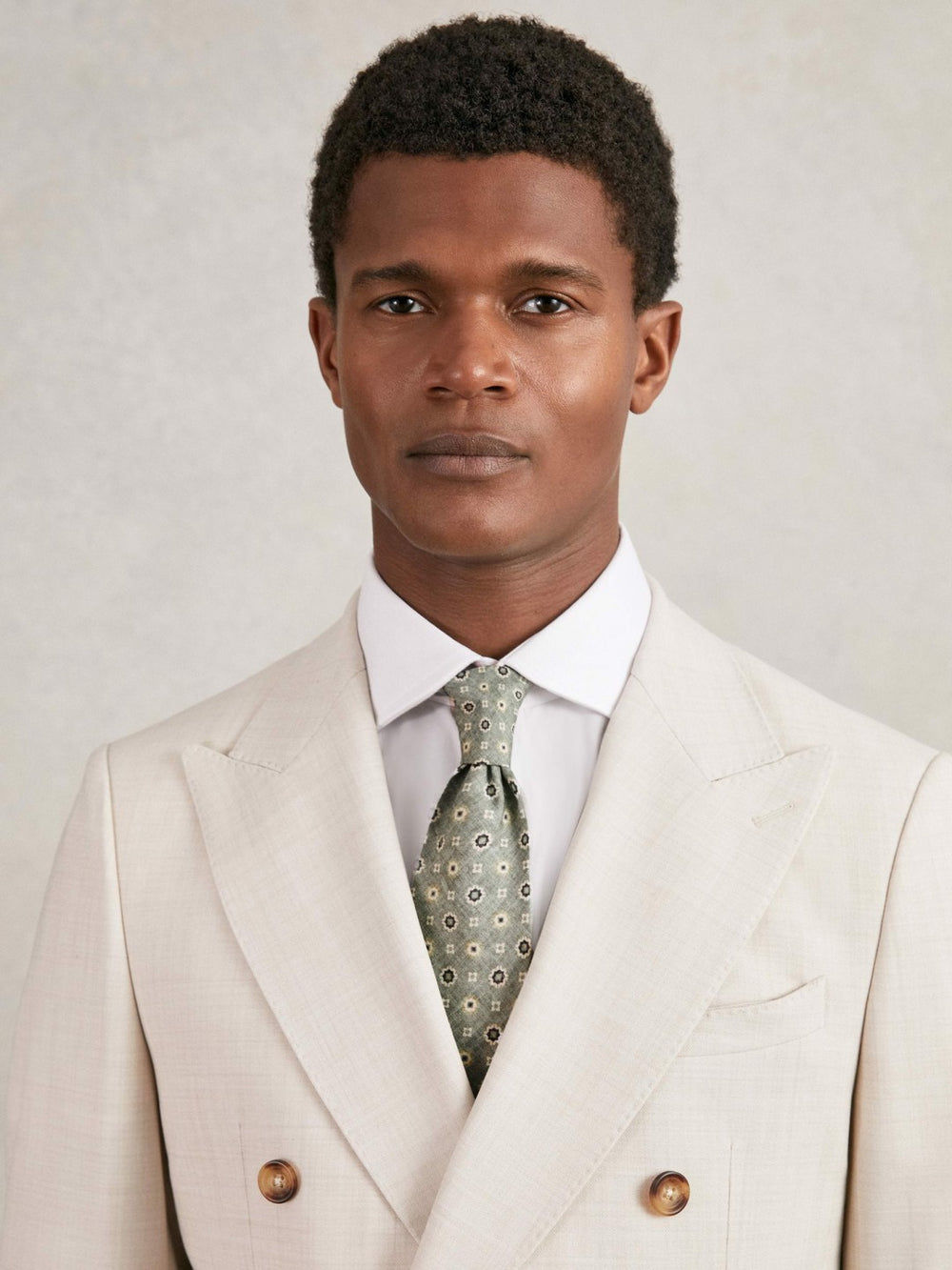 Reiss | Silk Floral-Medallion Tie in Soft Sage