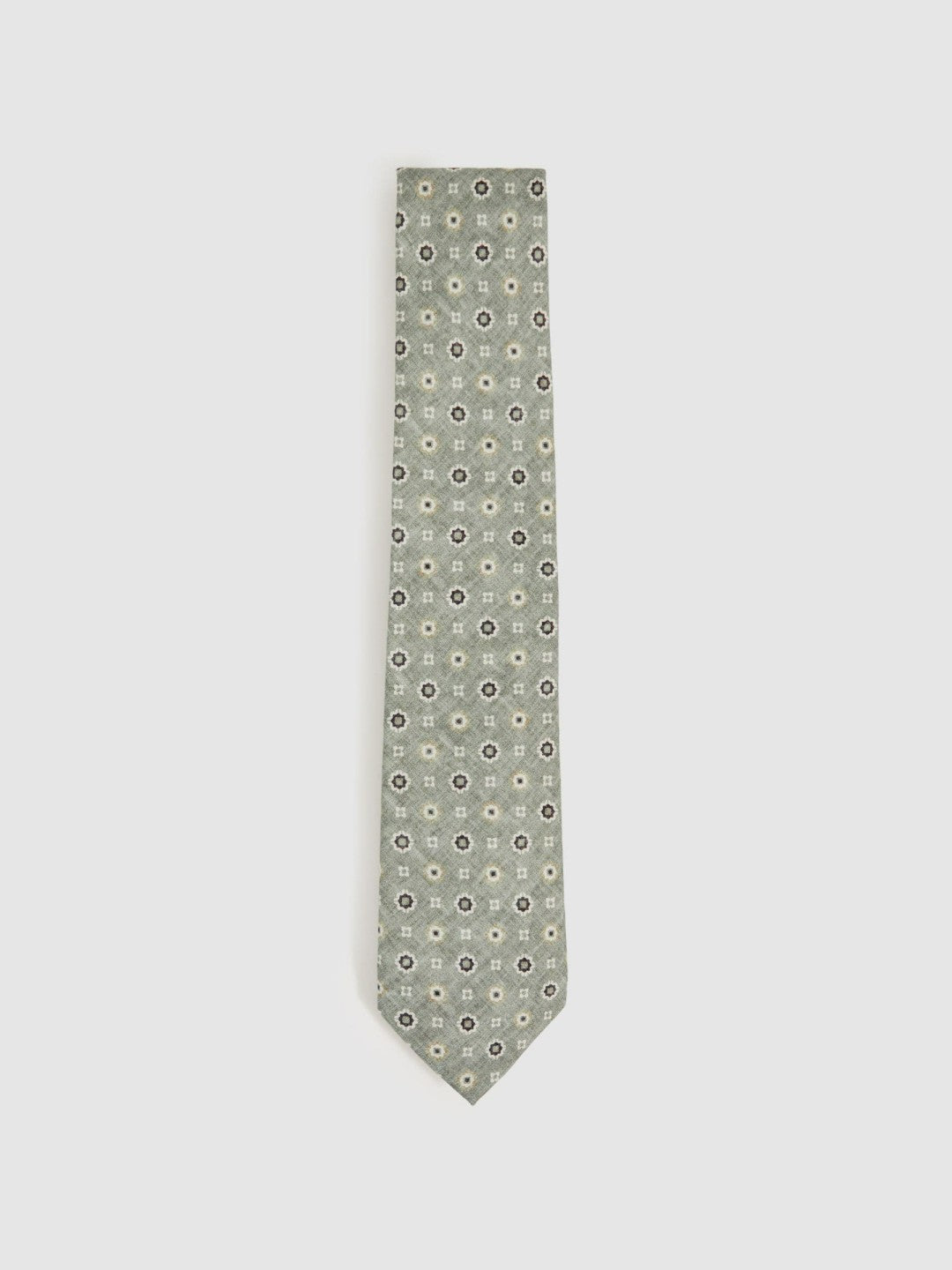 Reiss | Silk Floral-Medallion Tie in Soft Sage