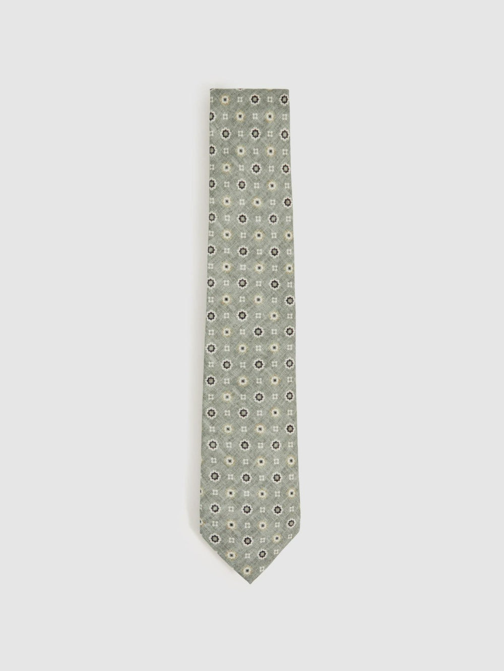 Reiss | Silk Floral-Medallion Tie in Soft Sage