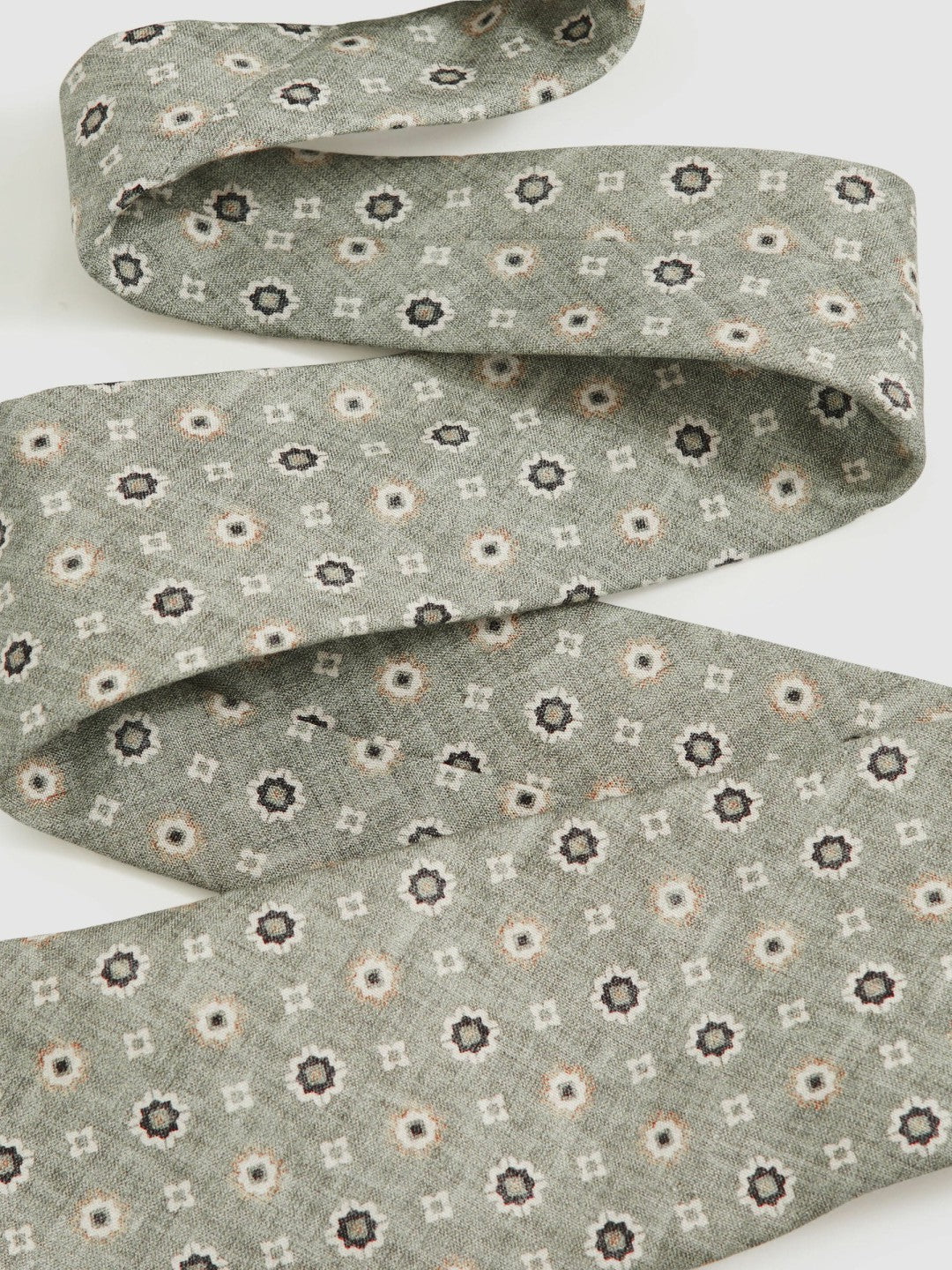 Reiss | Silk Floral-Medallion Tie in Soft Sage