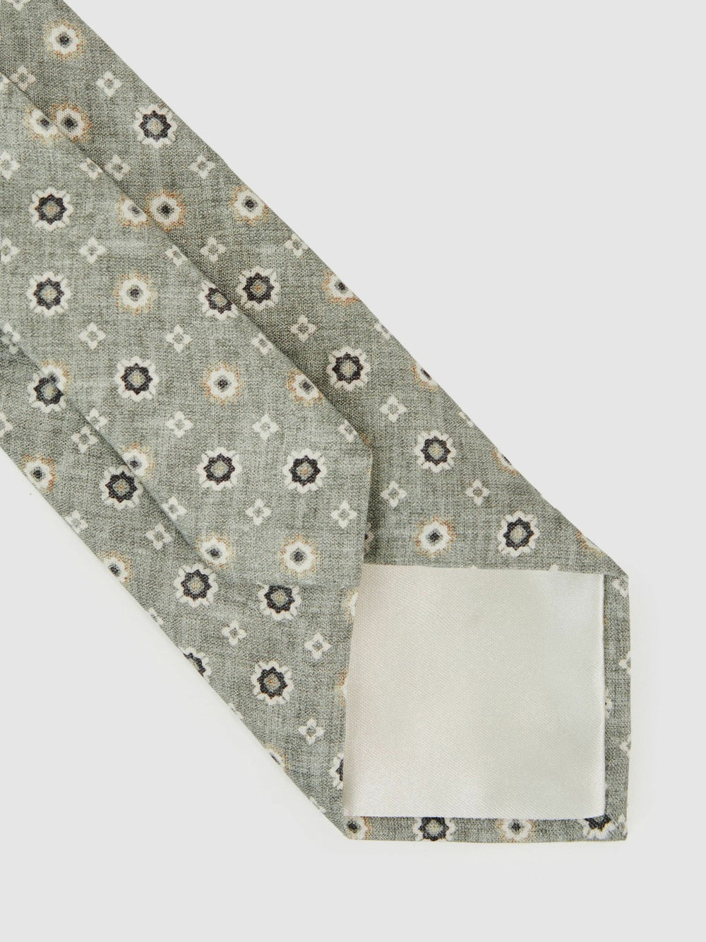 Reiss | Silk Floral-Medallion Tie in Soft Sage
