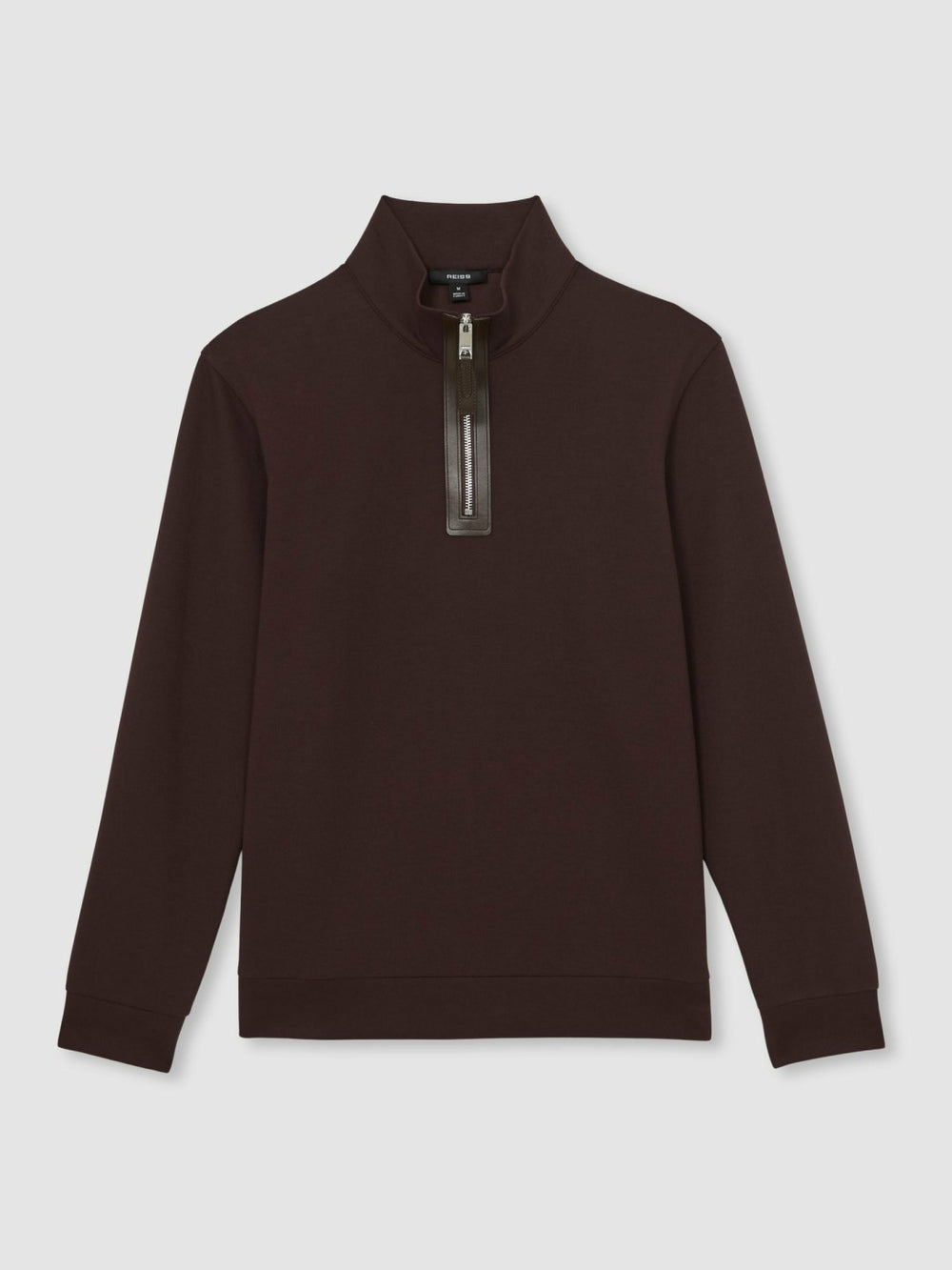 Reiss | Leather-Placket Interlock Sweatshirt in Cherry Red