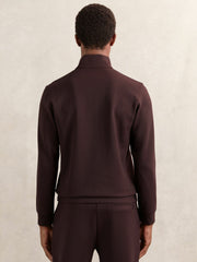 Reiss | Leather-Placket Interlock Sweatshirt in Cherry Red